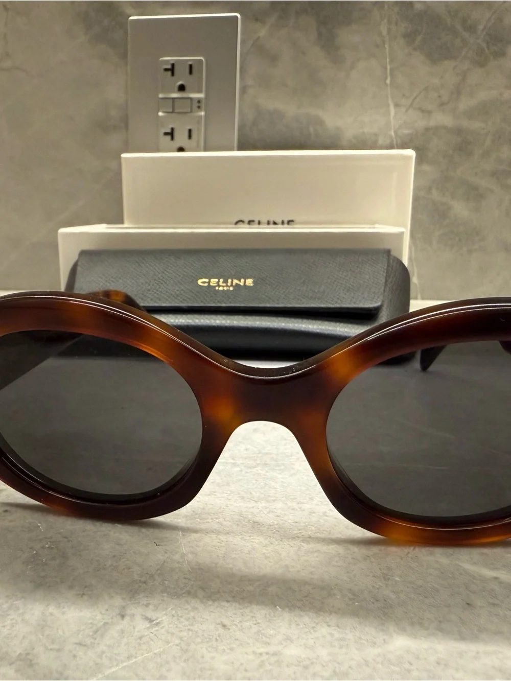 Celine Triomphe Oval Sunglasses in Tortoise Shell